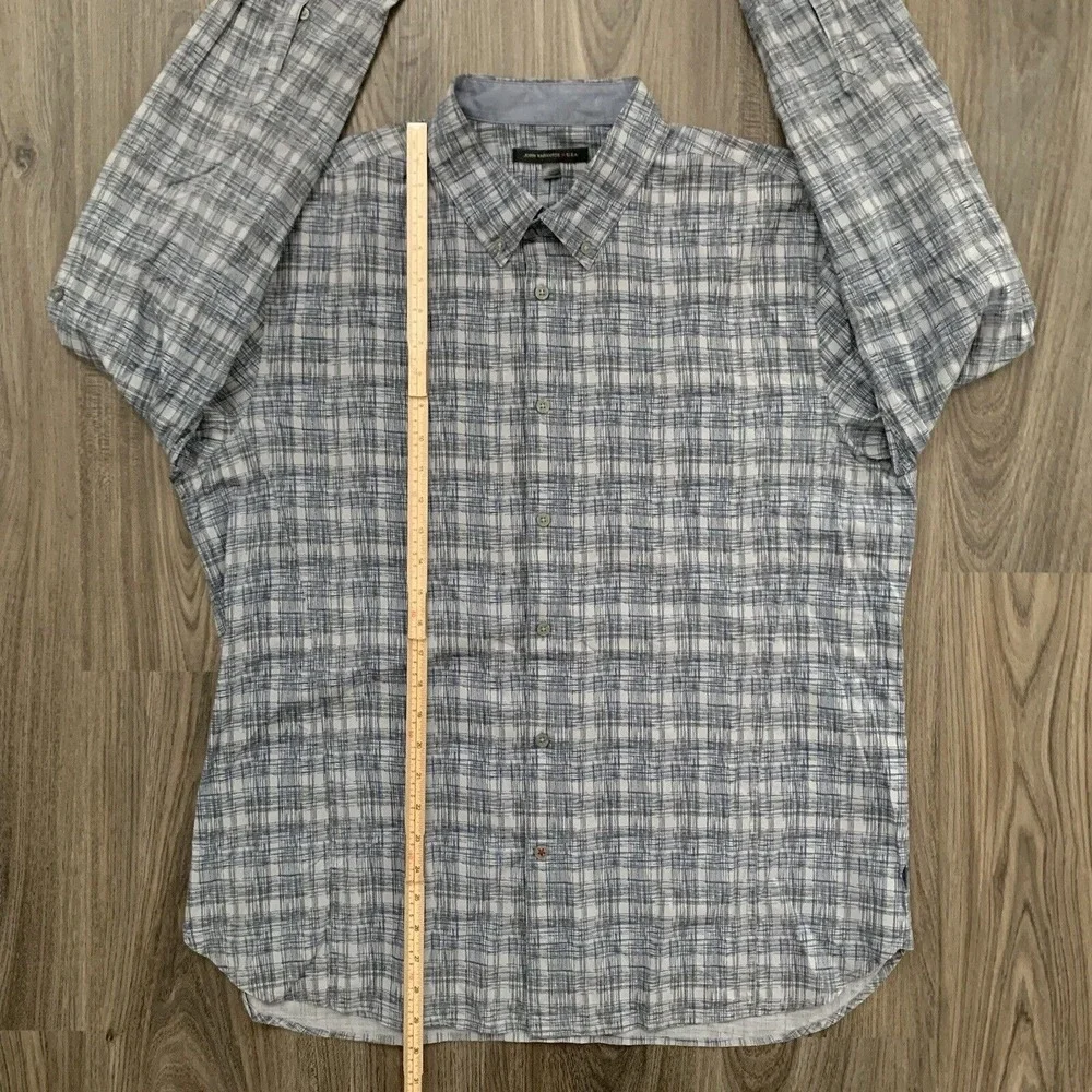 John Varvatos USA Button Shirt Men XL Blue Gray Plaid Cotton Stretch Casual Thin - Picture 6 of 7